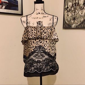 Leopard Print Tank with Ruffle and Lace Pattern
